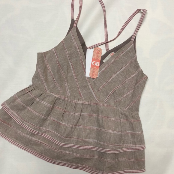 GB khaki and red stripe linen peplum top short set - Picture 2 of 5